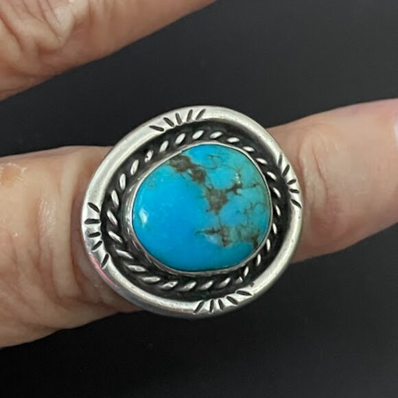 Vintage Navajo Turquoise Sterling Silver Ring Native American Signed SZ 6.5 - Picture 6 of 10